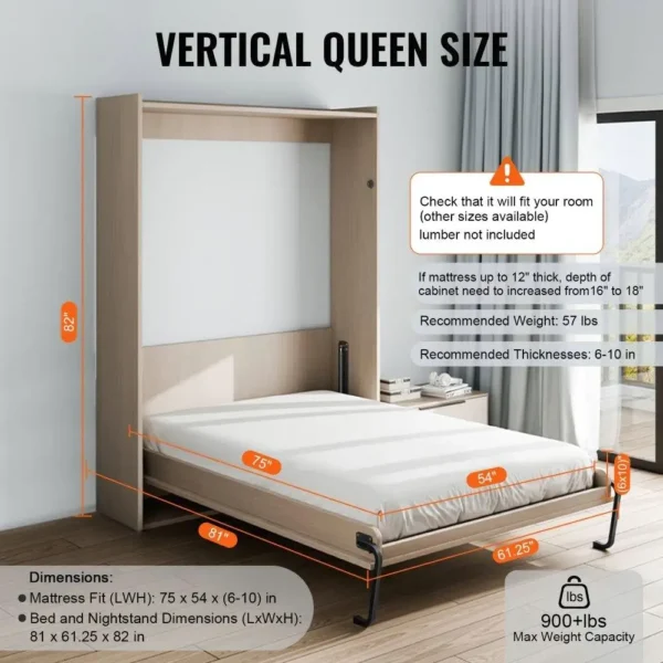 Deluxe Full Size Murphy Bed Kit | Vertical DIY Wall Bed Hardware for Space-Saving Solutions - Image 3