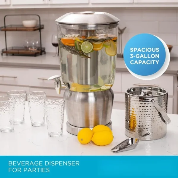BIRDROCK HOME 3 Gallon Beverage Dispenser with Ice Container, Spigot - Round - Lemonade Sangria Tea Water Drink Jar Jug - Image 6