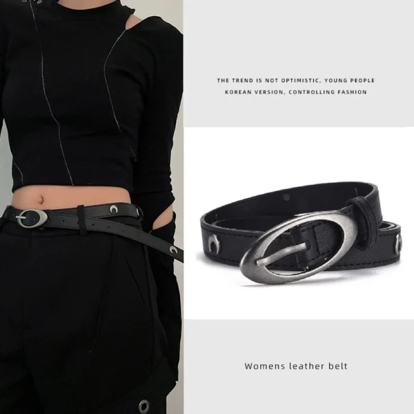 Niche belt female 2023 summer new Korean hundred with jeans belt premium sense belt design black - Image 2