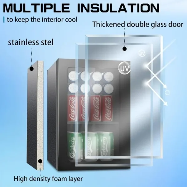 Compact Beverage Refrigerator,20 Can/0.9 Cubic Feet Fridge with Glass Front Door for Soda, Beer or Wine, Under Counter Small - Image 2