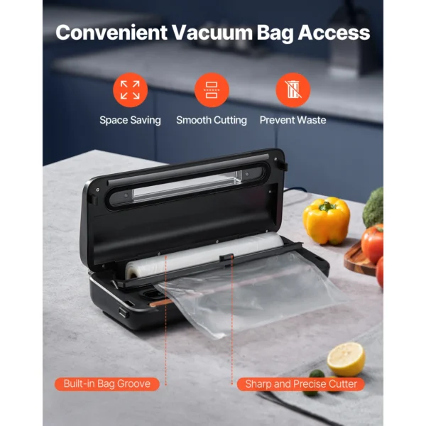 VEVOR 80Kpa 120W Electric Vacuum Sealer Machine 7-in-1 Dry/Wet Food Sealer with Built-in Cutter Knife for Kitchen Food Storage - Image 4
