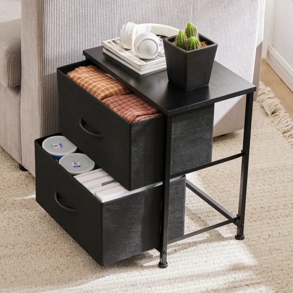 JHK Nightstand Bedside Coffee Sofa Tea Table Storage Closet Chest Clothes Display For Bedroom 2 Fabric Drawers Cabinet Furniture - Image 2
