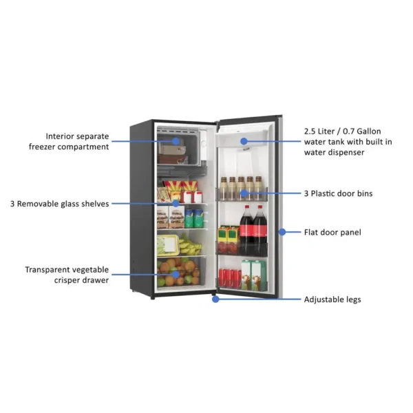 6.5 Cu ft One Door Refrigerator with Water Dispenser Adjustable Racks Energy Efficient Freestanding Compact Fridge Dorm Office - Image 5