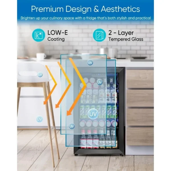 Beverage Refrigerator and Cooler - 126 Can Mini Fridge Glass Door for Soda Beer Wine - Freestanding Beverage Fridge for Bedroom - Image 5