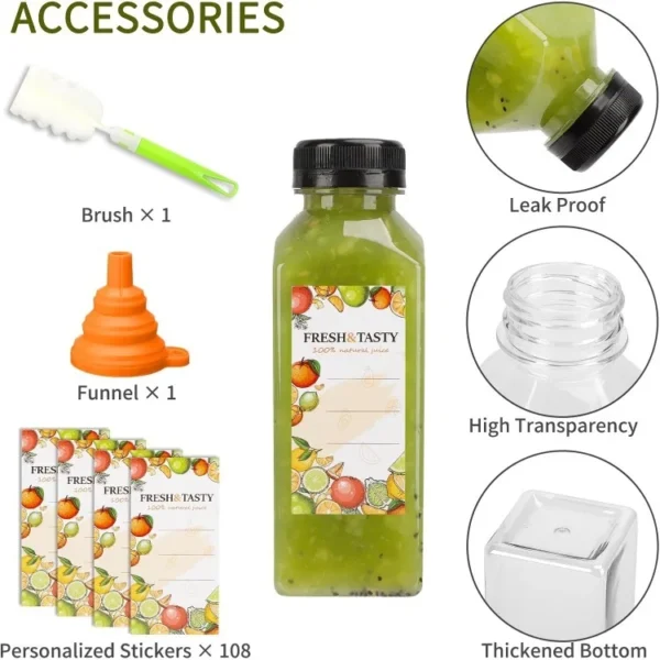 100pcs Juice Bottles, 12oz Plastic Bottles with Caps, Reusable Juice Bottle with Caps Clear Bulk Beverage Containers with - Image 3