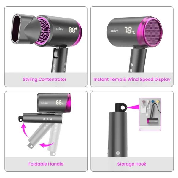 SEJOY Hair Dryers 1800W Professional Salon Hair Dryer Ionic Blow Dryer with Negative Nozzle - Image 5