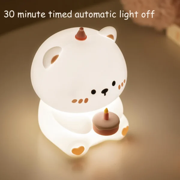 LED Cake Bear Night Light Silicone Pat Light Bedroom Bedside Rechargeable Atmosphere Lamp Christmas/Birthday Gift For Boys/Girls - Image 3