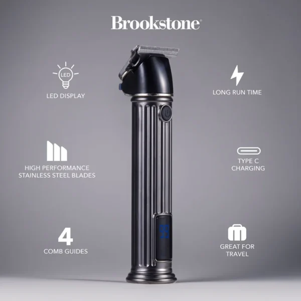 Cordless Rechargeable Metallic Men's Hair Clipper T-Blade Kit with Stainless Steel Blades LED Display 4 Comb Guides Beard Trim - Image 3