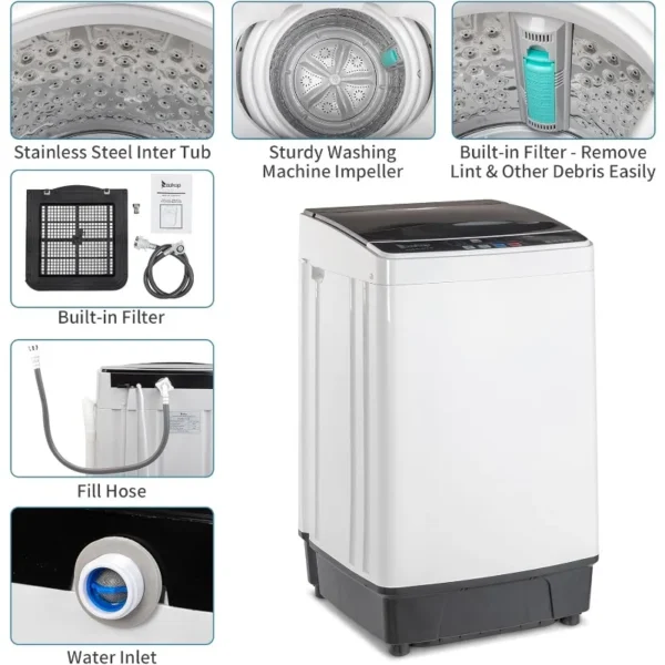 ROVSUN 17.6lbs Full Automatic Washing Machine, 2 in 1 Portable Laundry ClothesWasher with Drain Pump, Compact Washer and Dryer - Image 4