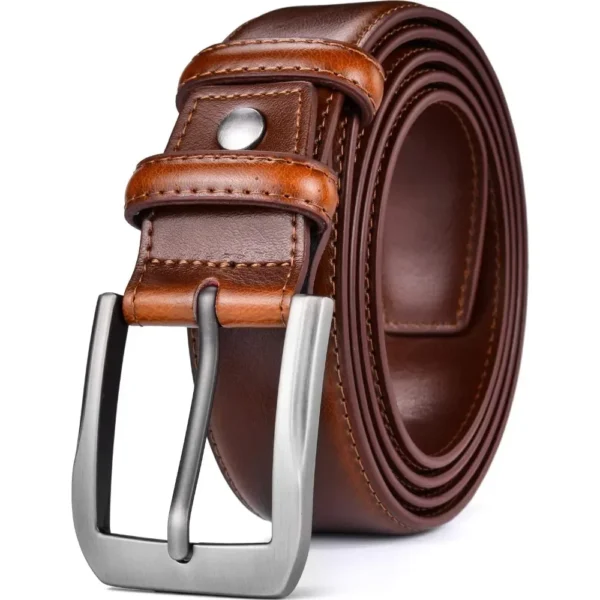Men’s Casual Leather Jeans Belts 1 1/2” Wide Thick Alloy Prong Buckle Work Dress Belt for Men - Image 5