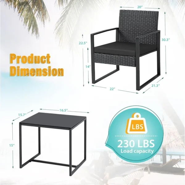 3 Pieces Patio Set Outdoor Wicker Furniture Modern Rattan Chair Conversation with Coffee Table, Garden Furniture Sets - Image 4