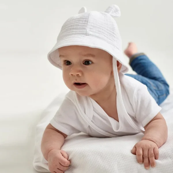 Baby Cotton Sun Hat New Children Outdoor Rabbit Ear Beach Caps Boy Girl Print Panama Hat Unisex Beach Bucket Hat For 3-12 Months - Image 3
