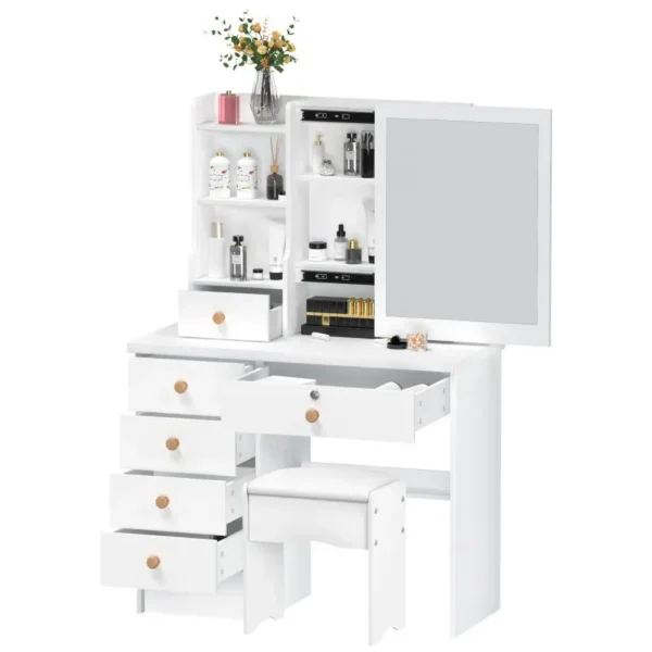 Makeup Vanities Vanity Desk with Sliding Mirror, Bedroom Dressing Table, Makeup Desk with 6 Drawers Bedroom Furniture - Image 2