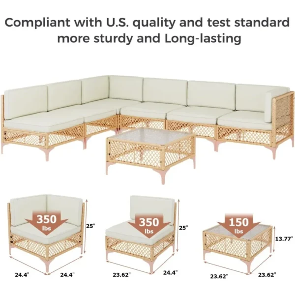 7 Piece Outdoor Patio Furniture Set, Patio Sectional Furniture Set, Wicker Outdoor Couch Sets with Glass Table and Cushions - Image 4