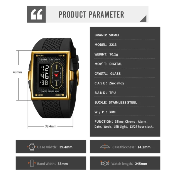 SKMEI Fashion Sports Watches For Men Business Orologi Digital Electronic Watch Waterproof Chrono Wristwatch Alarm Clock Watch - Image 6