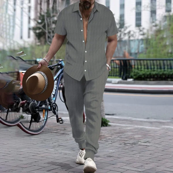 Mens Shirt Casual Short Sleeve Cardigan Blouse Top Pants Beach Suit Summer Two Piece Set Fashion Clothing For Man Ropa Hombre - Image 4