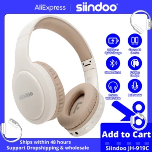 Siindoo JH-919Khaki Foldable Bluetooth Stereo Earphones Wireless Headphones 3EQ Sound Modes with Hi-FI Deep Bass Mic For Laptop