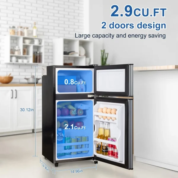 Mini Fridge with Freezer, 2.9 Cu.Ft Small Fridge, Energy Saving, Low Noise,7 Adjustable Thermostat, Double Door Refrigerator - Image 6