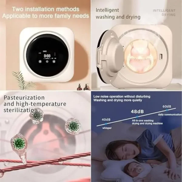 Portable Front Drum Washing Machine Smart Drying Anti-Fall Wall Mounted Washer-Dryer 3.7kg Capacity Curved Body Quiet Operation - Image 5