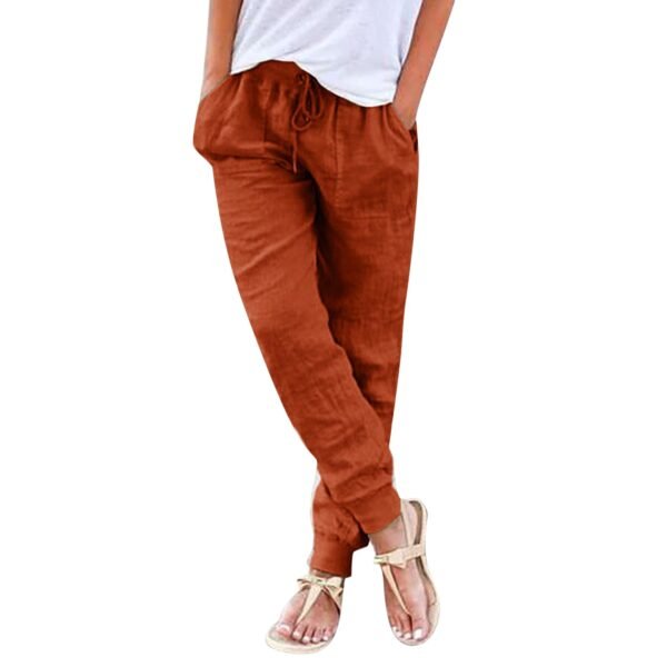 Tops Cotton Linen Drawstring Y2k Cargo Pants Women Streetwear Elastic Waist Pants Casual Trousers With Pockets Straight Trousers - Image 14
