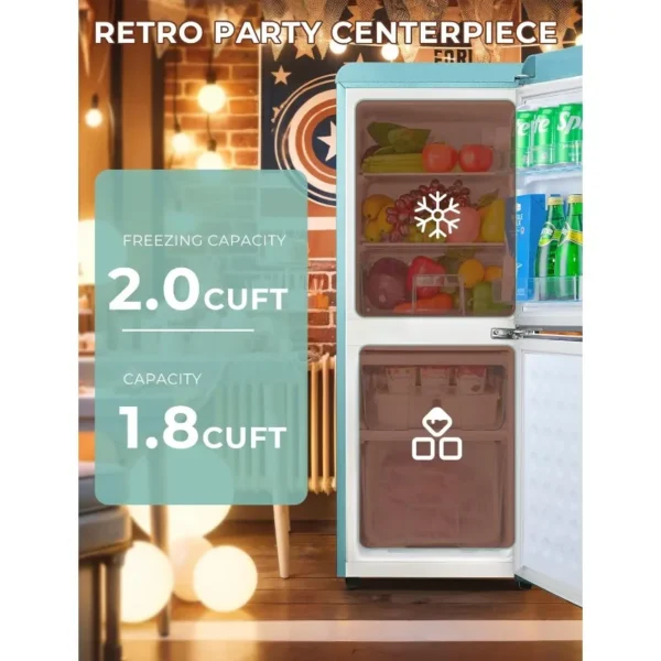 3.8 Cu.Ft Retro Fridge with Bottom Freezer and Drawer, 2 Door Refrigerator with 7 Adjustable Temperature Settings Blue - Image 4