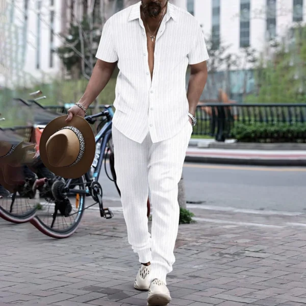 Mens Shirt Casual Short Sleeve Cardigan Blouse Top Pants Beach Suit Summer Two Piece Set Fashion Clothing For Man Ropa Hombre - Image 5