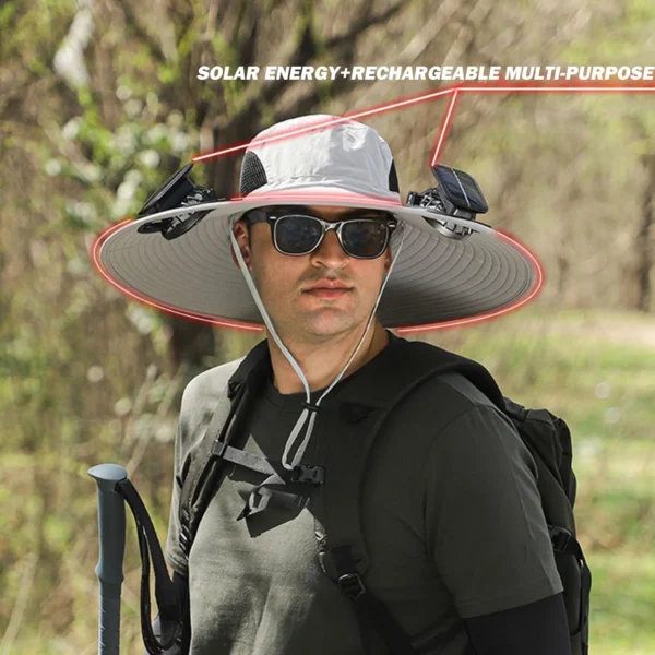 Solar Fan Hat For Men Summer Outdoor Working Fishing Sunshade Fisherman Hat Mens Solar Usb Charging Powered Visors Wide Brim Hat - Image 2