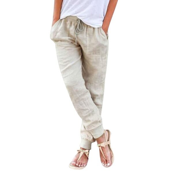 Tops Cotton Linen Drawstring Y2k Cargo Pants Women Streetwear Elastic Waist Pants Casual Trousers With Pockets Straight Trousers - Image 9