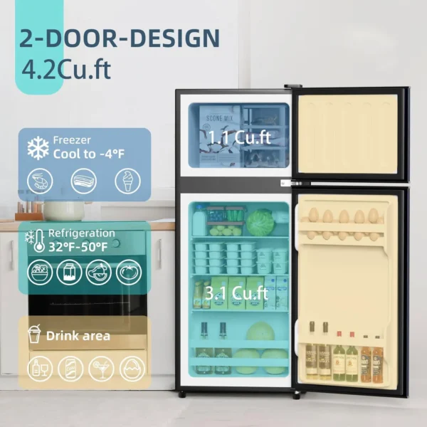 4.2 Cu.Ft Small Refrigerator with Freezer, Mini Fridge Double Door,Energy-Efficient, Large Capacity, Ideal for Office, Dorm - Image 2