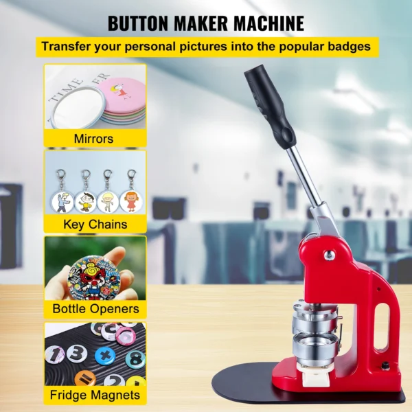 VEVOR 25-75MM Badge Maker Machine DIY Button Pin Broochs Press Making Tool with 500 or 1000Pcs Circle Manufacture Button Parts - Image 2