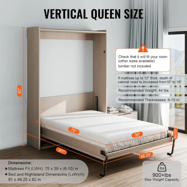 Murphy Bed Kit, Twin Size, Vertical Deluxe DIY Wall Bed Mechanical Hardware Kit, Pneumatic Lever Heavy Duty Bed Frame Support - Image 3