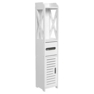 Bathroom Toilet Furniture Cabinet White Wood Cupboard Shelf Tissue Storage Rack 80x15.5x15CM