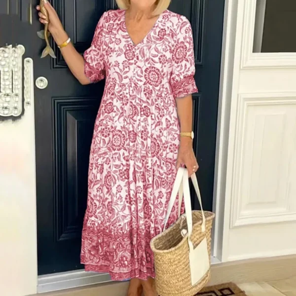 Boho Style Sundresses For Women Summer Casual V Neck Short Sleeve A Line Slim Maxi Gown 2025 Fashion Vestidos Para Mujer - Image 3