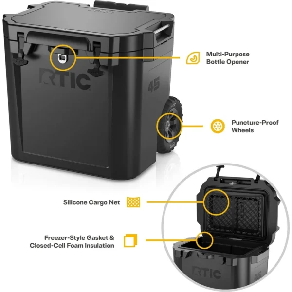 45 QT Wheeled Ultra-Tough Cooler Hard Insulated Portable Ice Chest Box for Beach, Drink, Beverage, Camping, Picnic, Fishing - Image 4