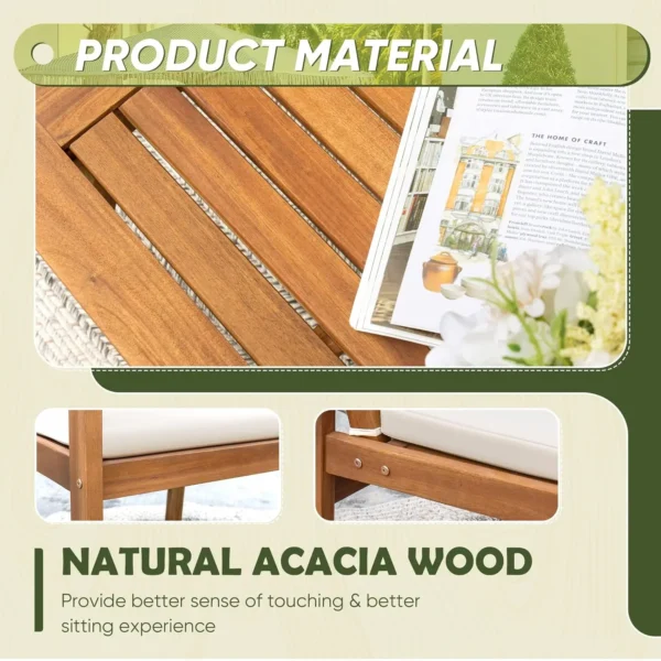 Flamaker Patio Furniture 4 Piece Outdoor Acacia Wood Patio Conversation Sofa Set with Table & Cushions Porch Furniture for Deck, - Image 3