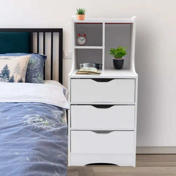 White Modern Style Nightstand Elegant Bedside Table Bedroom Furniture Cabinet With 3 Drawers - Image 2