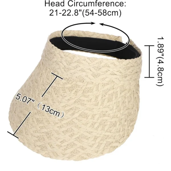 Womens Sun Hat Straw Visor UV Protection Wide Brim Packable Travel Summer Cap for Beach - Image 3