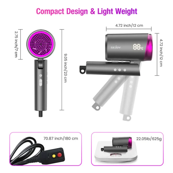 SEJOY Hair Dryers 1800W Professional Salon Hair Dryer Ionic Blow Dryer with Negative Nozzle - Image 6