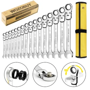 16Pcs Premium Flex-Head Ratcheting Wrench Set, 6-22MM, Durable Craftsmanship, with Handy Storage Bag - Perfect for DIY & Auto
