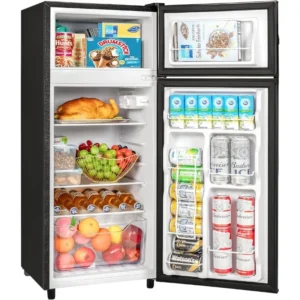 Double Door Refrigerator with Freezer, 4.5 Cu.Ft, Small Fridge with Freezer, 7 Settings Temperature Adjustable,Mini Refrigerator