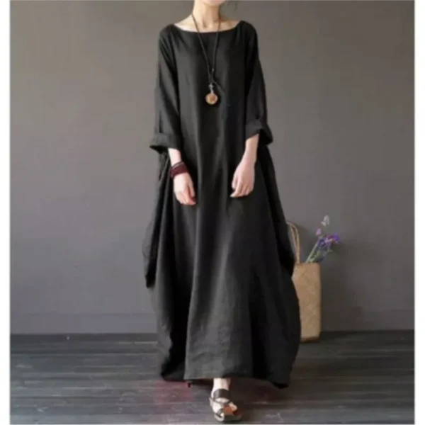 Women's Loose O Neck Large Swing Cotton And Linen Long Dress Spring Summer White Maxi Dresess Women Vintage Women's Dress - Image 3