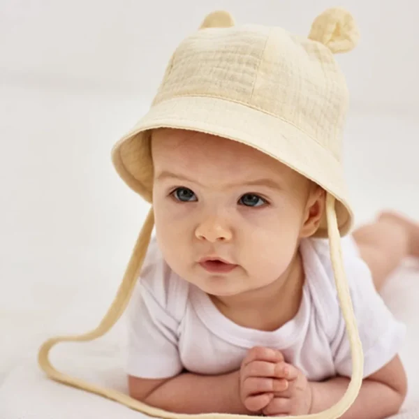 Baby Cotton Sun Hat New Children Outdoor Rabbit Ear Beach Caps Boy Girl Print Panama Hat Unisex Beach Bucket Hat For 3-12 Months - Image 2