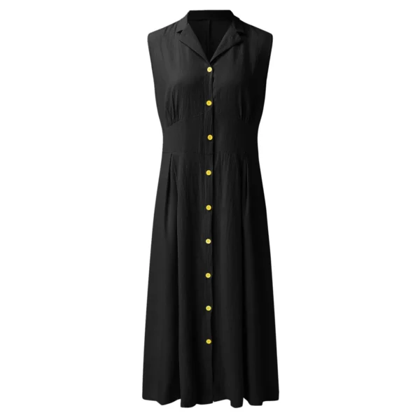 Casual Loose Sleeveless Shirt Dress Solid Color Button Cotton Linen Blend Dress Elegant Vacation Holiday Dresses платье женское - Image 5