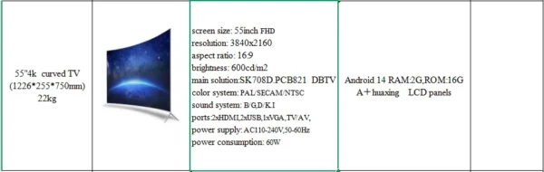 Wholesale LED TV Curved Screen 55 Inch Metal Frame Smart Android LCD TV Ultra HD 4K Smart Television - Image 5