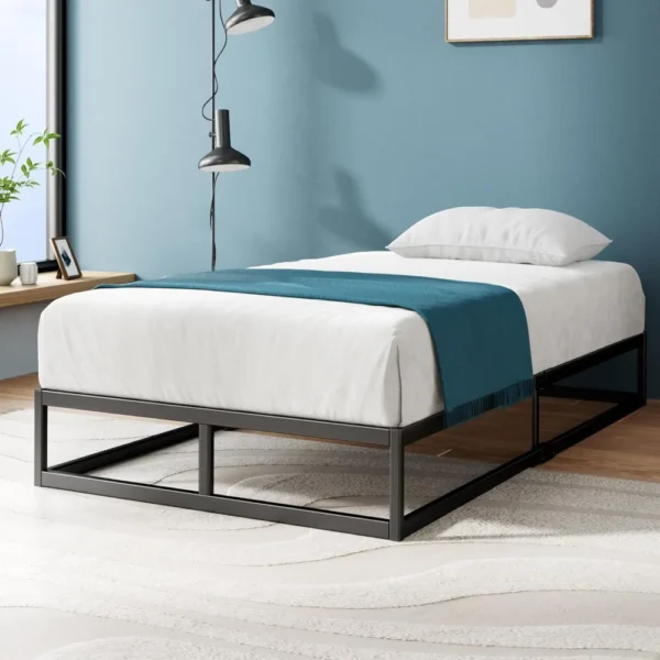 10 Inch Platform Bed Frame, Wood Slat Support, No Box Spring Needed, Eco Friendly Packaging, Easy Assembly, Black, Twin - Image 2
