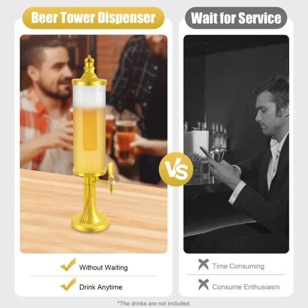 LED 3L Beer Tower Drink Dispenser with Tap and Ice Tube to Keep Beverages - Image 5