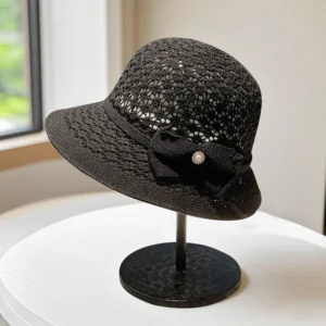 Fashionable Women s Sun Hat Stylish Wide Brim Straw Hat with Chic Hollowed Bow Design for Trendy Summer Look and Outdoor