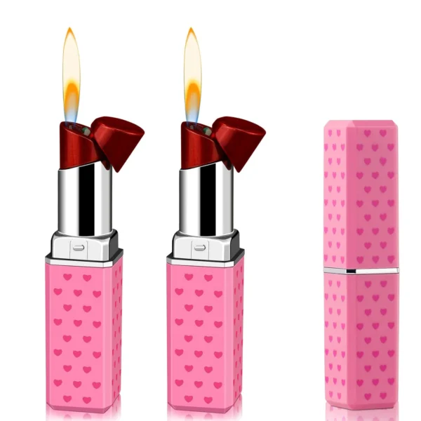 2 Pack of Cute Lipstick Lighter Soft Flame Refillable Butane Unique Gift for Girls,Women,Girlfriends (Without Butane Gas)