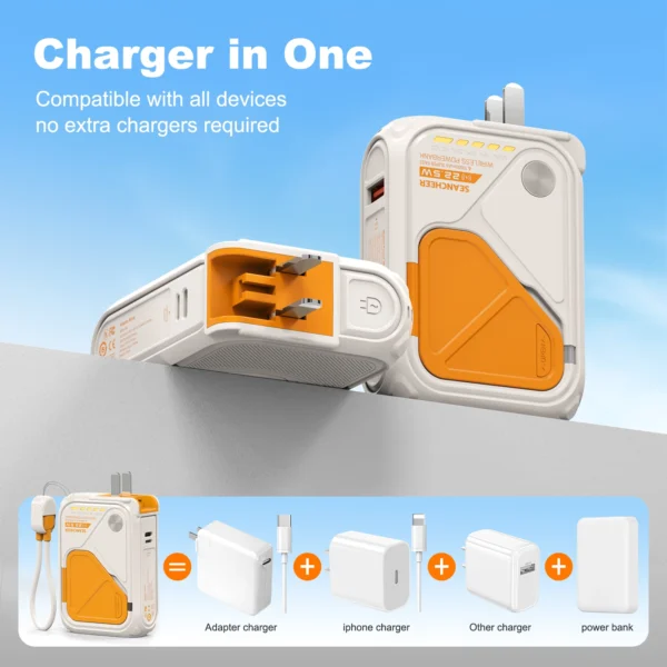 6-in-1 multifunctional power bank magnetic magnetic adsorption for wireless charging, 10000 mAh phone holder 22.5W fast charging - Image 3
