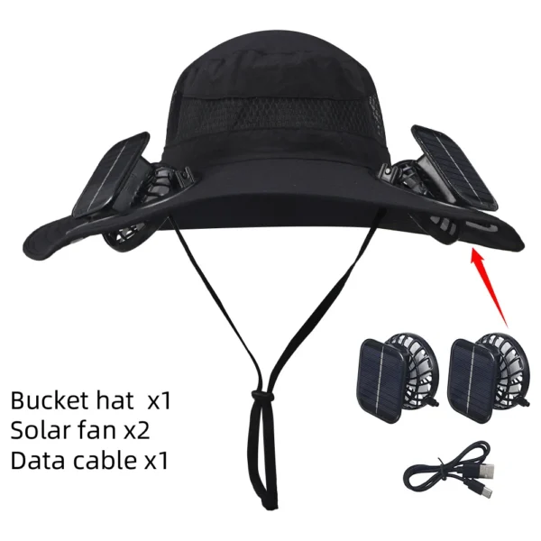 Wide Brim Solar Fan Outdoor Fishing Hat, Sunscreen Sun Hat with Fan - Image 5